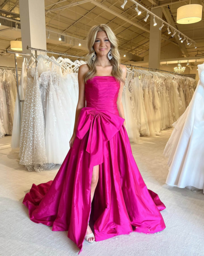 Maisie |A-line Strapless Taffeta Long Prom Dress With Slit - Prom Dress - DYAVOR®