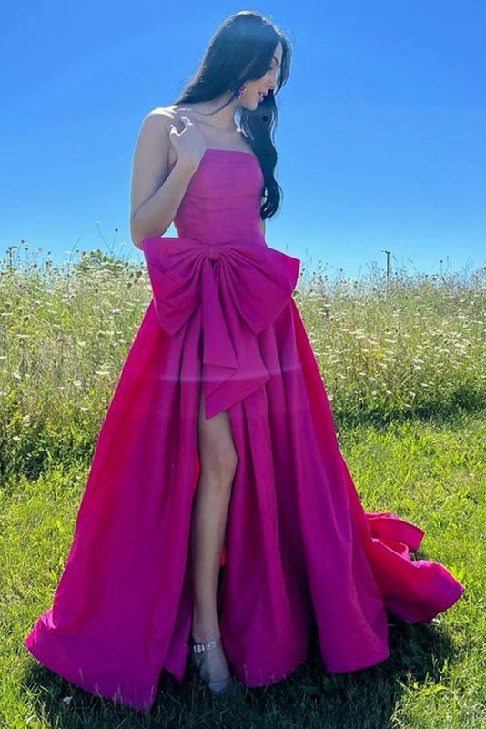 Maisie |A-line Strapless Taffeta Long Prom Dress With Slit - Prom Dress - DYAVOR®