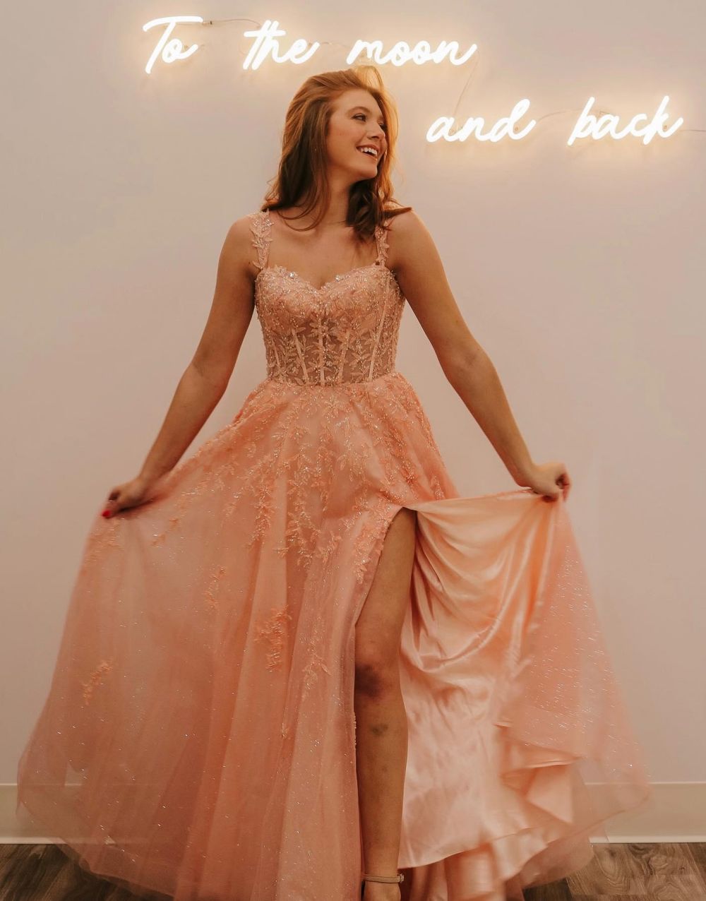 Rylie |A-Line Spaghetti Straps Glitter Tulle Prom Dress with Slit - Prom Dress - DYAVOR®