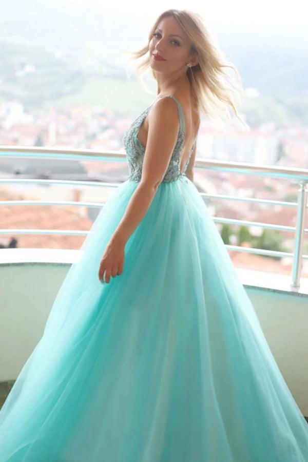 Alondra | A-line V neck Tulle Lace Long Prom Dress Evening Dress - Prom Dress - DYAVOR®