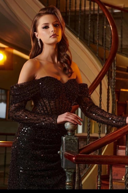 Black Front Split Strapless Unique Prom Dresses with Beadings - Prom Dresses - DYAVOR®