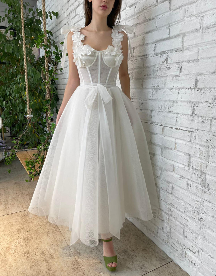 Allison | White Homecoming Dress with Flowers - Prom Dress - DYAVOR®