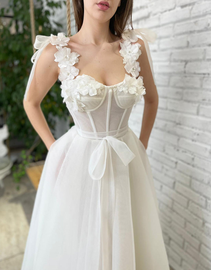 Allison | White Homecoming Dress with Flowers - Prom Dress - DYAVOR®