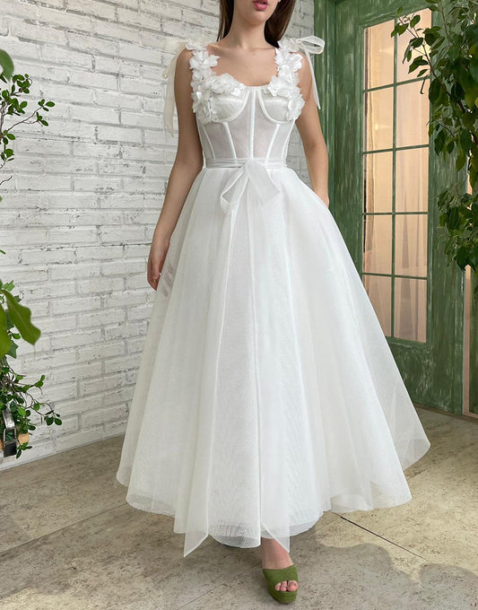 Allison | White Homecoming Dress with Flowers - Prom Dress - DYAVOR®