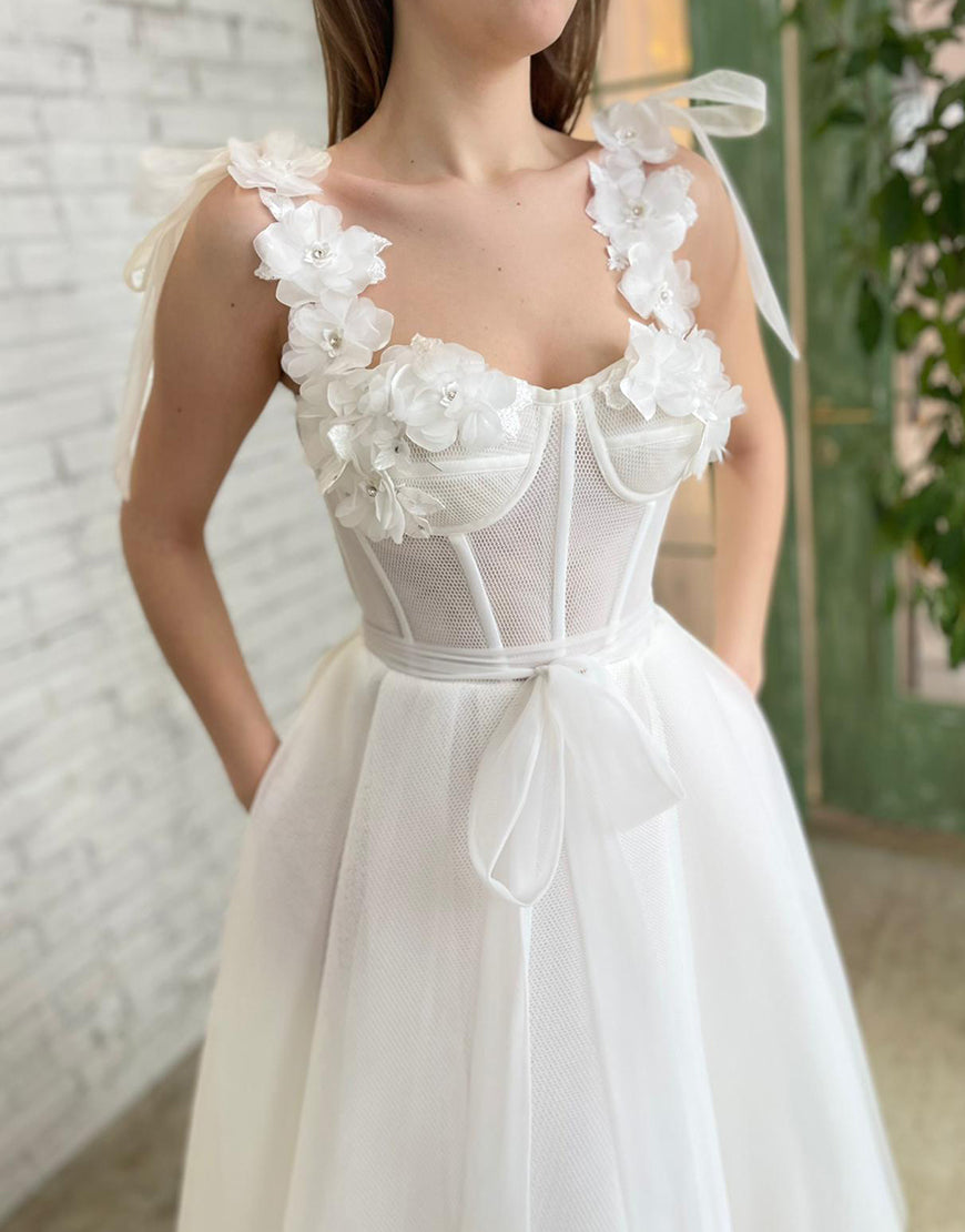 Allison | White Homecoming Dress with Flowers - Prom Dress - DYAVOR®