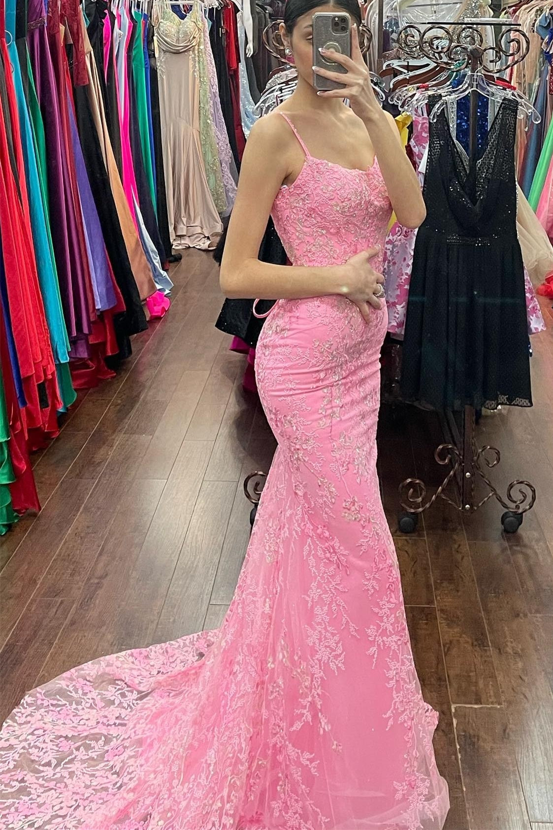 Azariah | Mermaid Pink Lace Appliques Long Prom Dress - Prom Dress - DYAVOR®