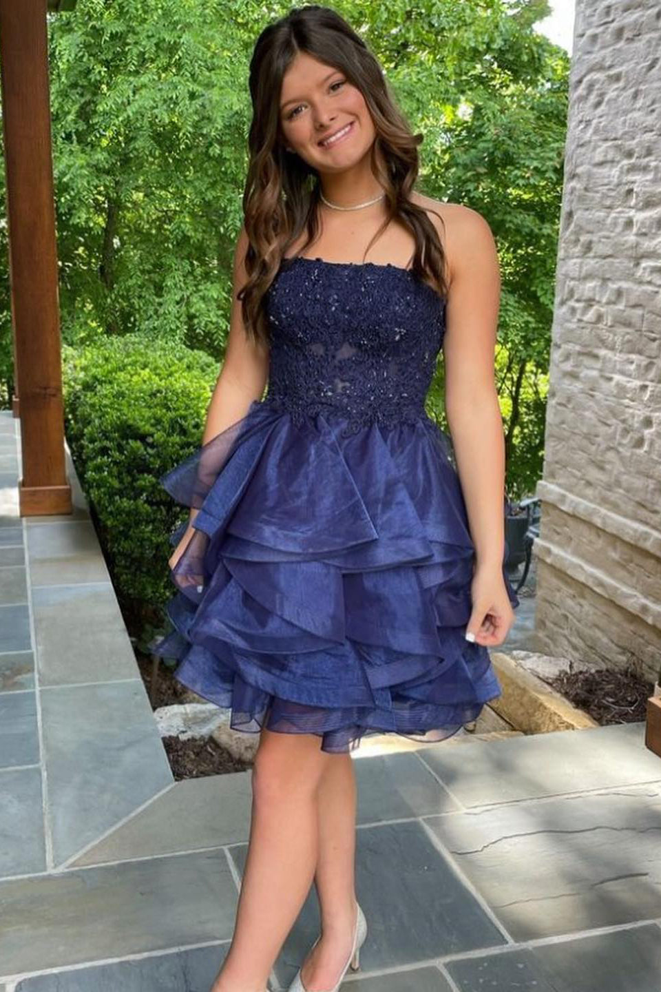 Xandra |A-line Lace Appliques Organza Short Homecoming Dress - Homecoming Dress - DYAVOR®