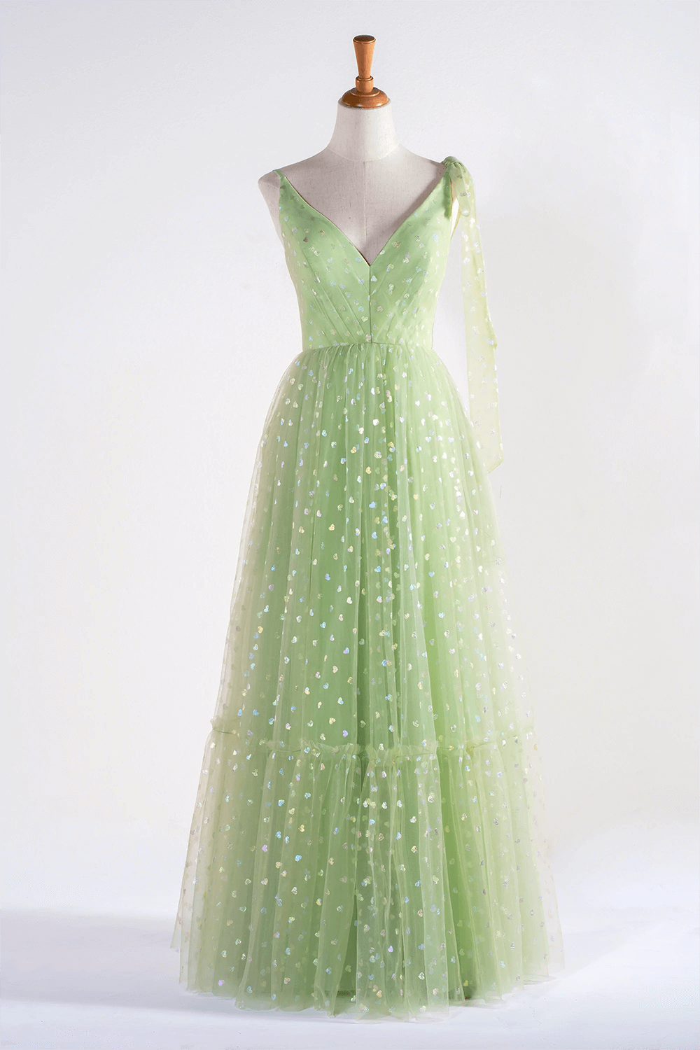 V-neck Dotted Floor Length Tulle Prom Dress - Prom Dresses - DYAVOR®