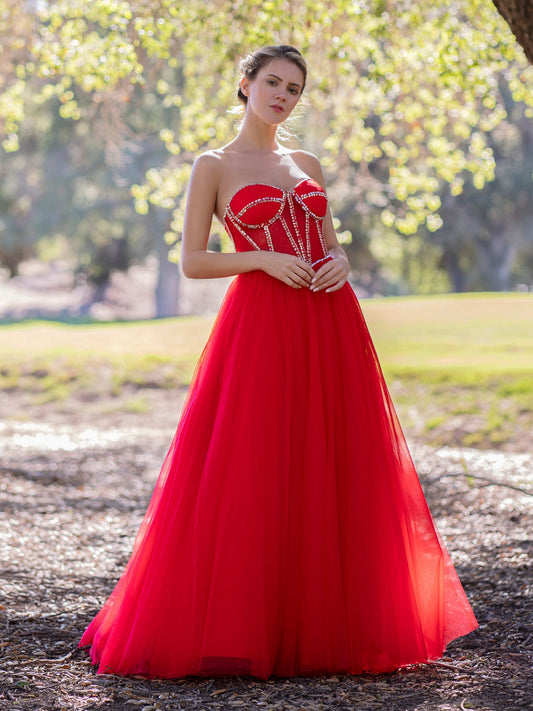 A-Line Strapless Red Prom Dress with Beadings - Prom Dresses - DYAVOR®