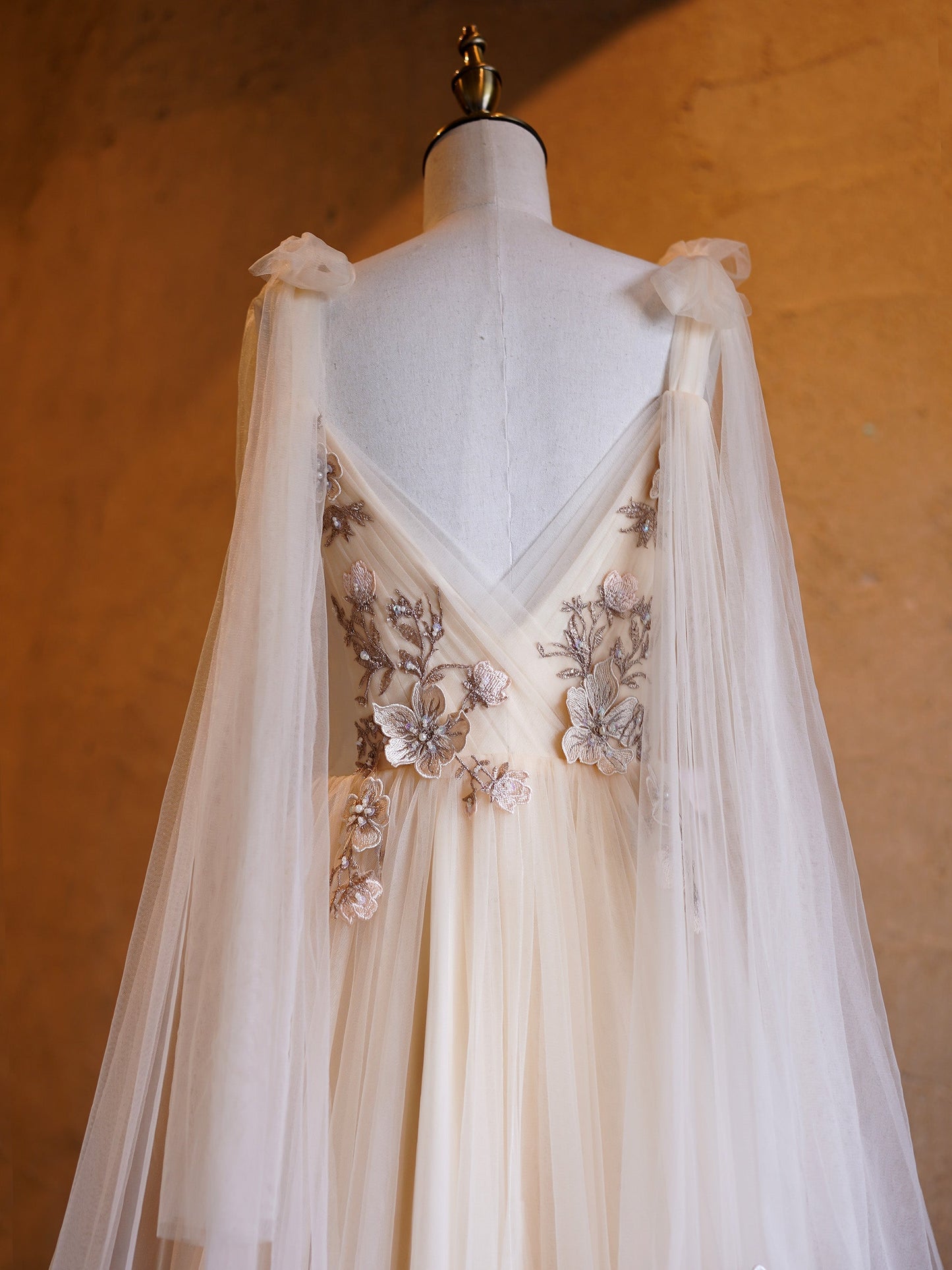 A-line Tulle Embroidery Deep-V Neck Floor-Length Prom Dresses - Prom Dresses - DYAVOR®