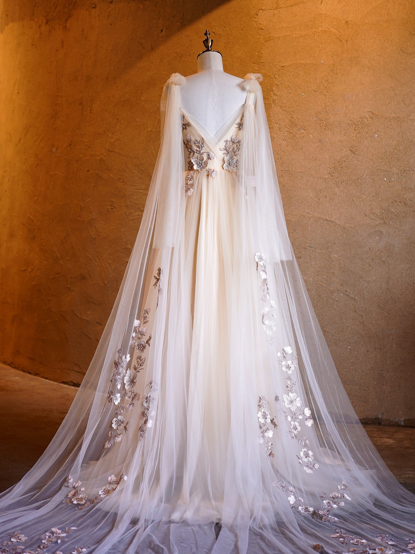 A-line Tulle Embroidery Deep-V Neck Floor-Length Prom Dresses - Prom Dresses - DYAVOR®