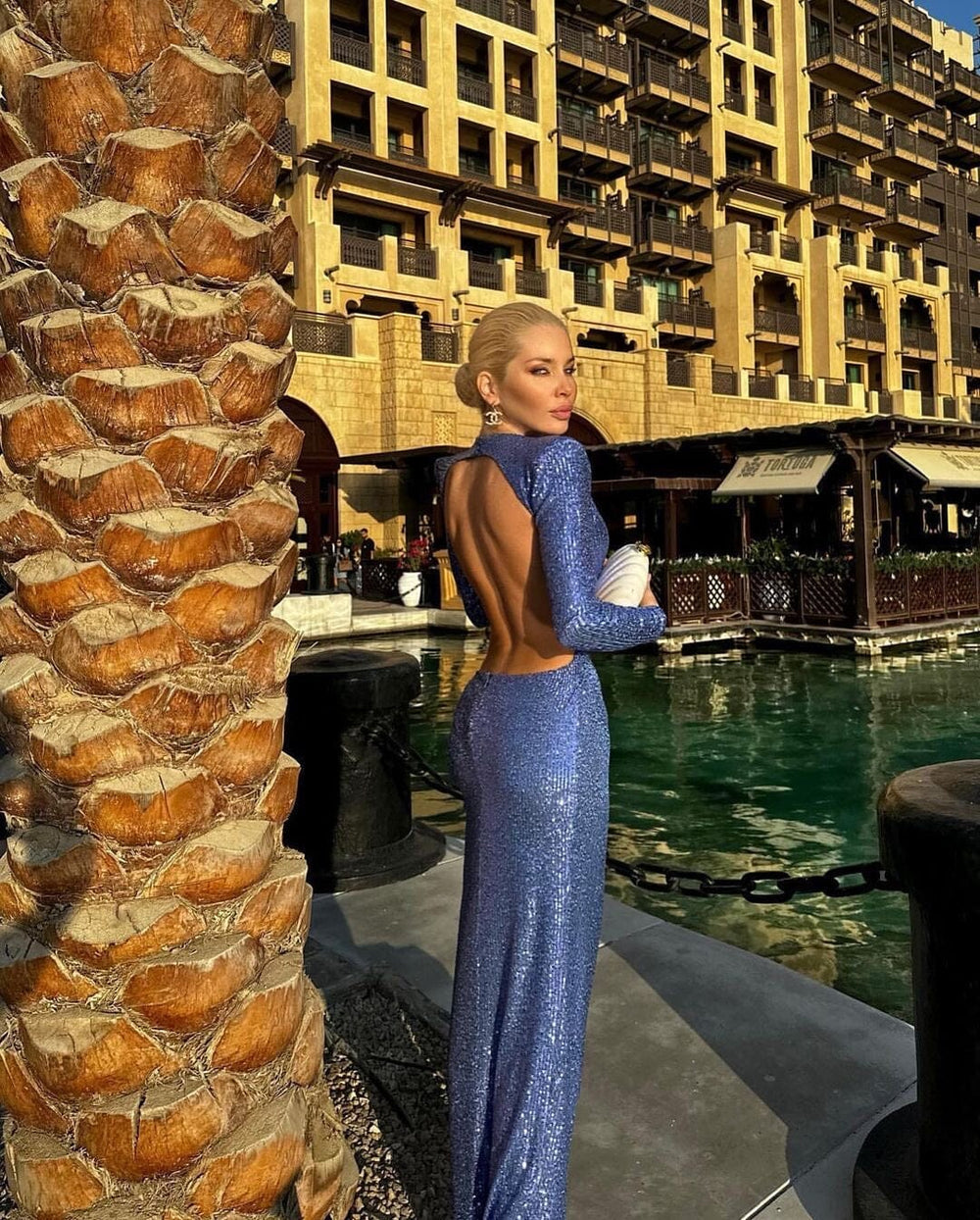 Blue Sequin Long Dress - - DYAVOR®