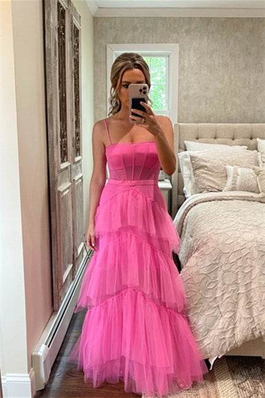 Princess Hot Pink Tiered Tulle Prom Dress - prom dress - DYAVOR®