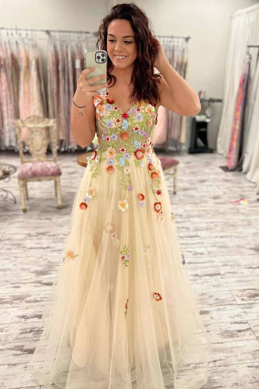 Alina | Gorgeous V-Neck Floral Long Formal Dress with Embroidery - Prom Dress - DYAVOR®