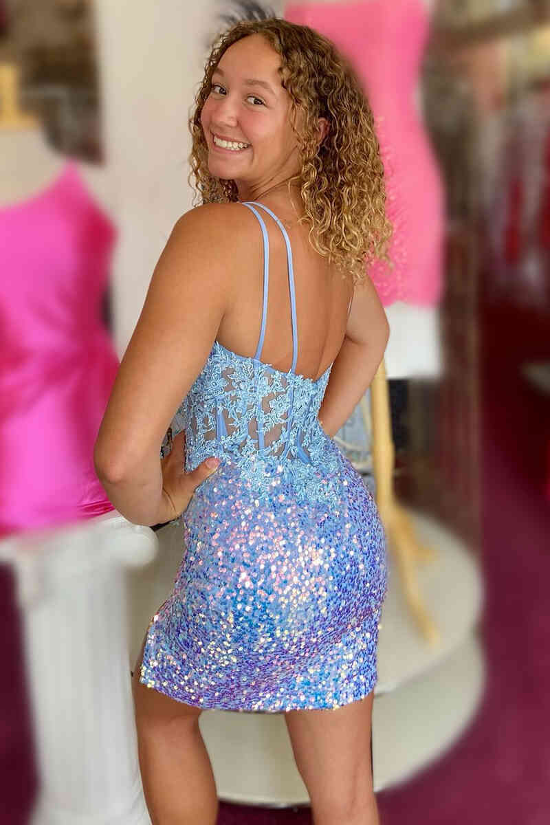 Constance |Bodycon Blue Sequins Lace Homecoming Dress - Homecoming Dress - DYAVOR®