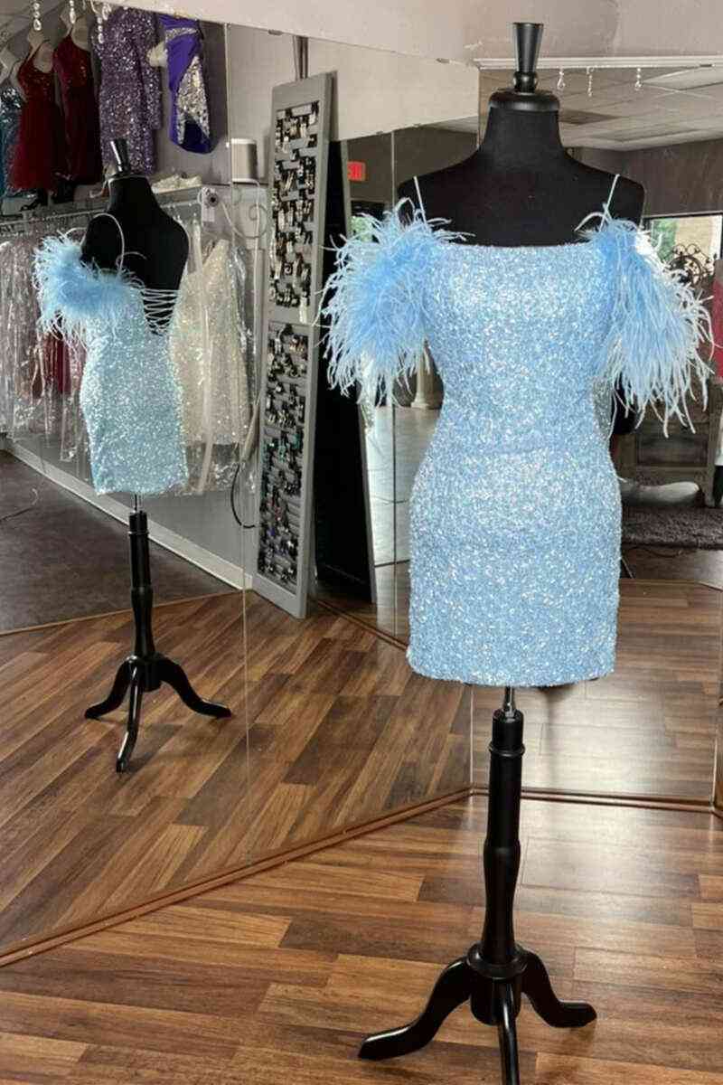 Georgiana |Bodycon Sequins Homecoming Dress with Feathers - Homecoming Dress - DYAVOR®