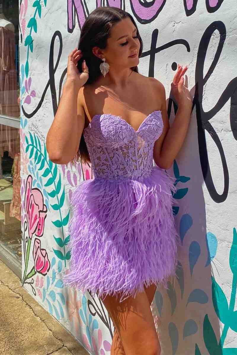 Amina |Sheath Sweetheart Lace Feather Skirt Homecoming Dress - Homecoming Dress - DYAVOR®