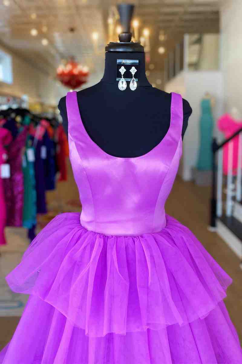 Beth | A-Line Crew Neck Lilac Tiered Tulle Long Formal Dress - Prom Dress - DYAVOR®