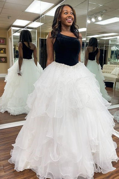 Belinda | Ruffle One Shoulder Royal Blue Velvet Top Long Formal Dress - Prom Dress - DYAVOR®