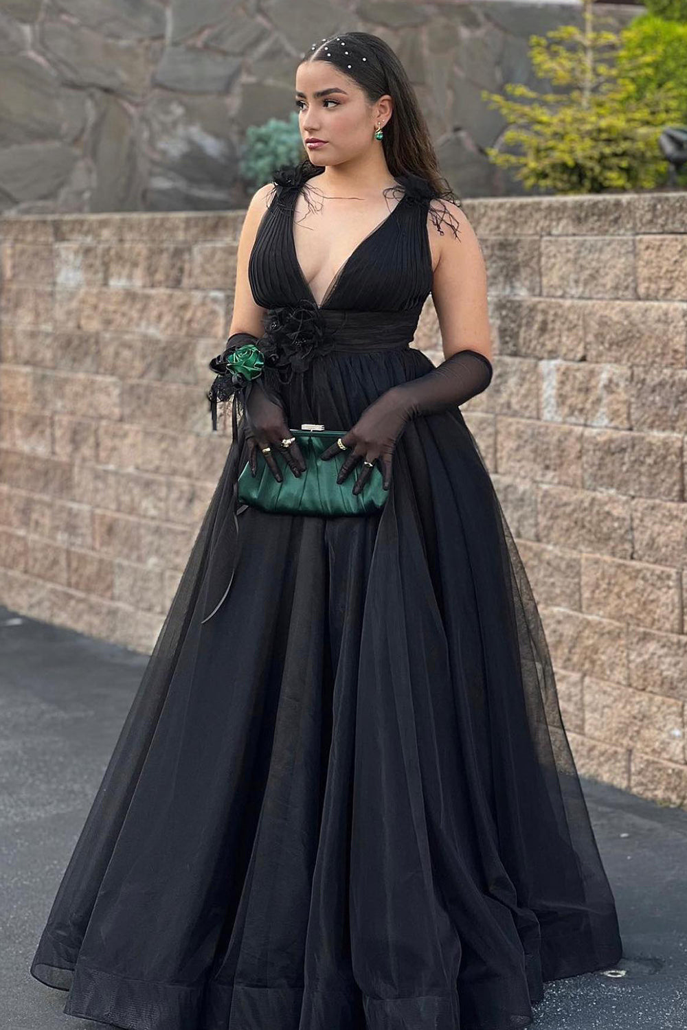 Feathers Backlesss Pink Plunging V-Neck Tulle Long Formal Dress - prom dress - DYAVOR®
