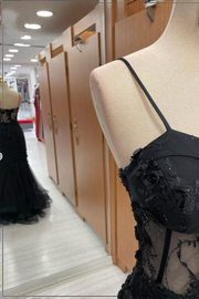 Aubrielle | Black Sweetheart Straps Mermaid Appliques Tulle Long Prom Dress - Prom Dress - DYAVOR®