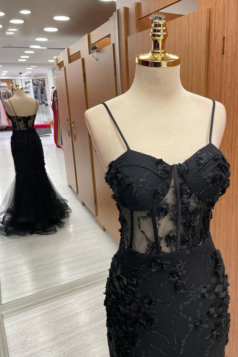 Aubrielle | Black Sweetheart Straps Mermaid Appliques Tulle Long Prom Dress - Prom Dress - DYAVOR®