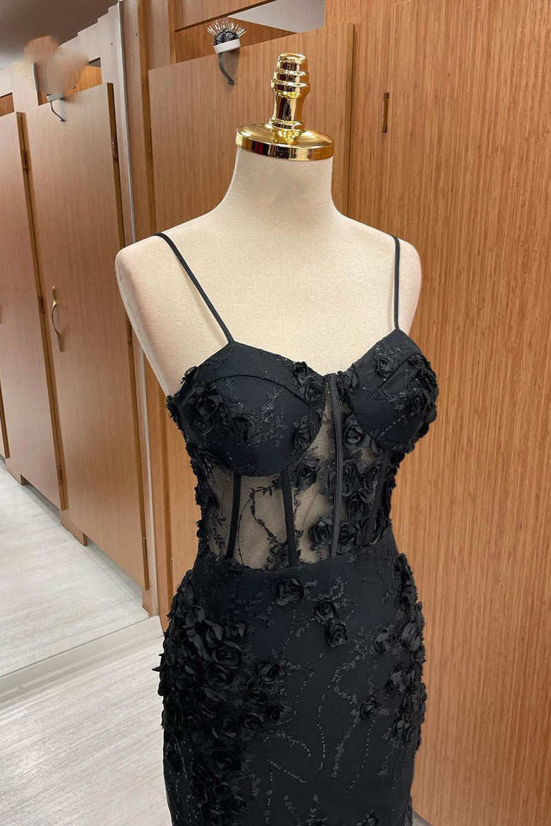 Aubrielle | Black Sweetheart Straps Mermaid Appliques Tulle Long Prom Dress - Prom Dress - DYAVOR®