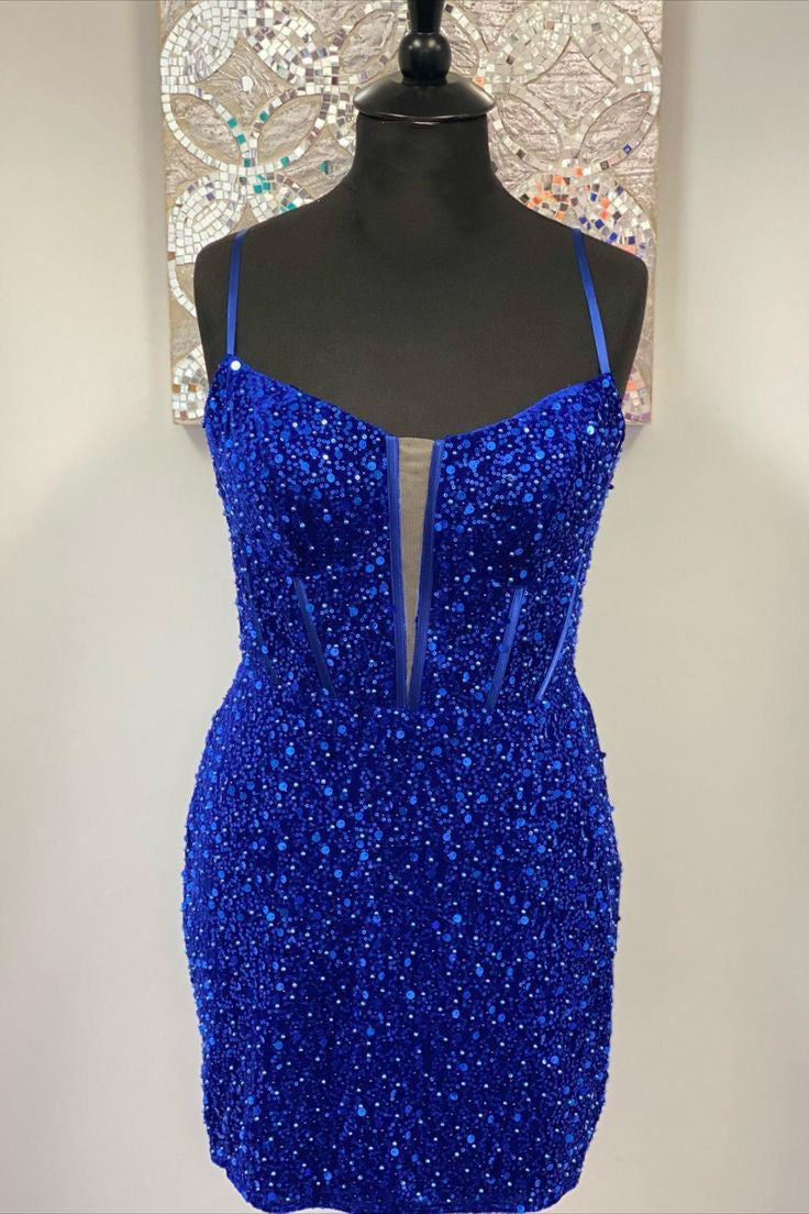 Briella |Bodycon Spaghetti Straps Sequins Homecoming Dress - Homecoming Dress - DYAVOR®