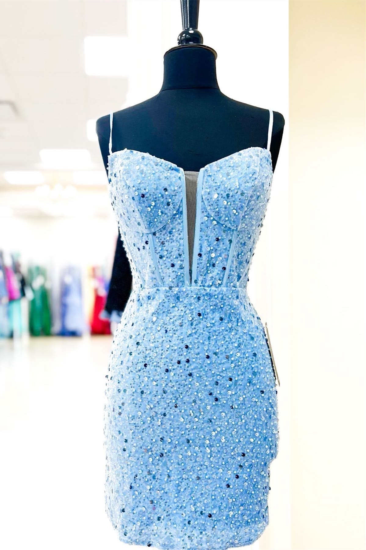 Briella |Bodycon Spaghetti Straps Sequins Homecoming Dress - Homecoming Dress - DYAVOR®