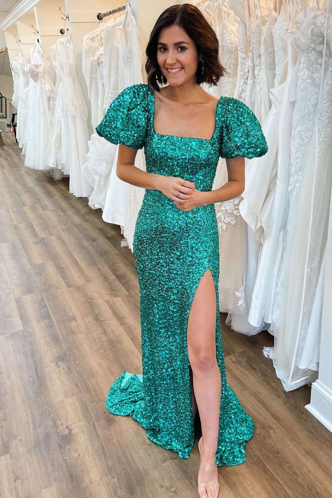 Velma | Square Neck Emerald Green Sequin Mermaid Prom Dress - Prom Dress - DYAVOR®