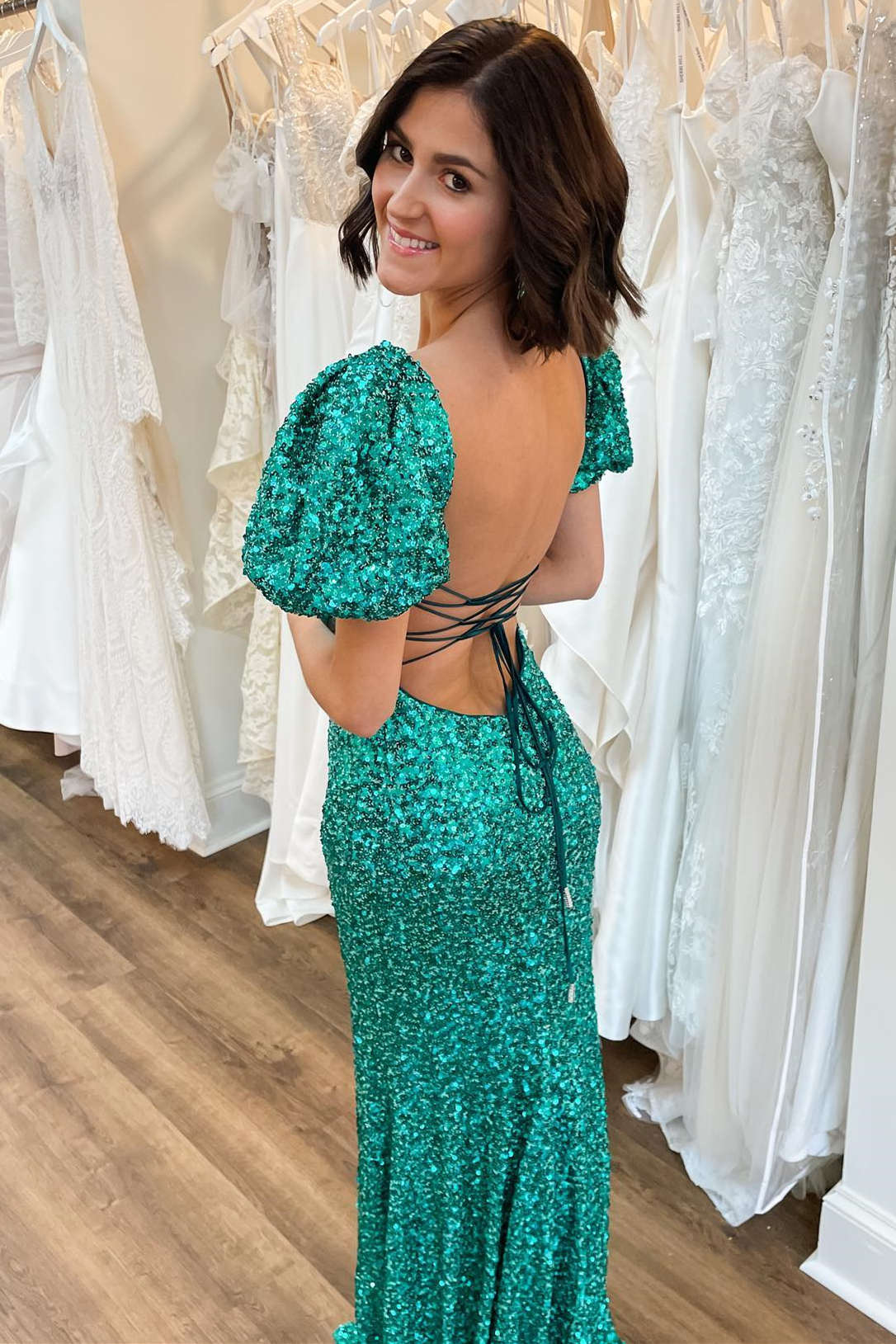 Velma | Square Neck Emerald Green Sequin Mermaid Prom Dress - Prom Dress - DYAVOR®