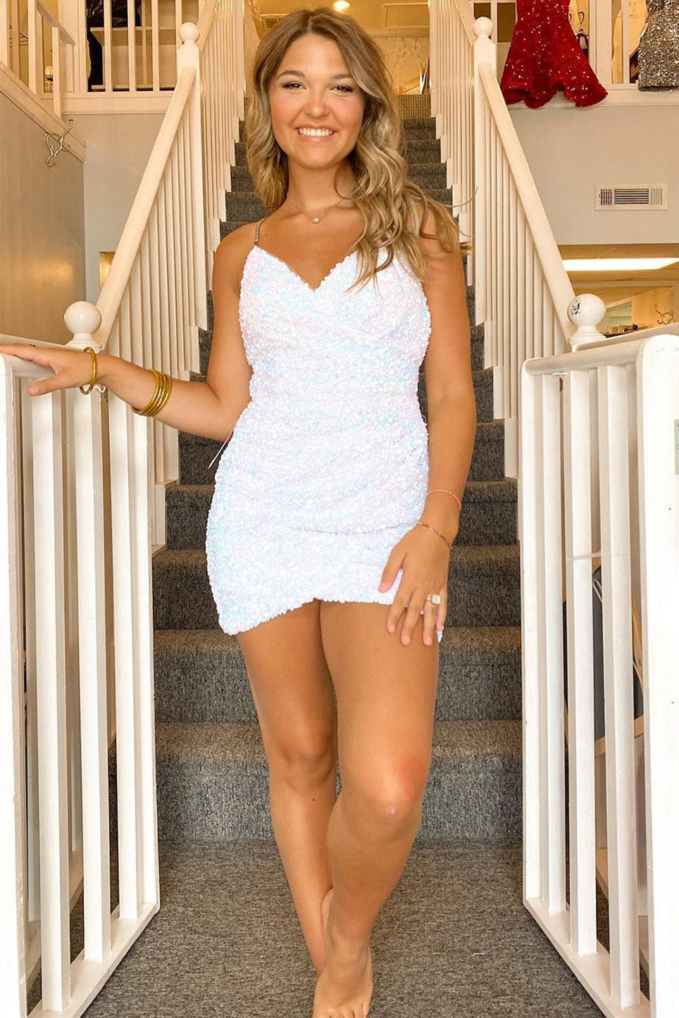 Dakota |Short Bodycon Spaghetti Straps Sequins Homecoming Dress - Homecoming Dress - DYAVOR®
