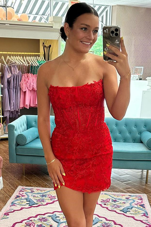 Raegan |Sheath Strapless Corset Lace Homecoming Dress - Homecoming Dress - DYAVOR®