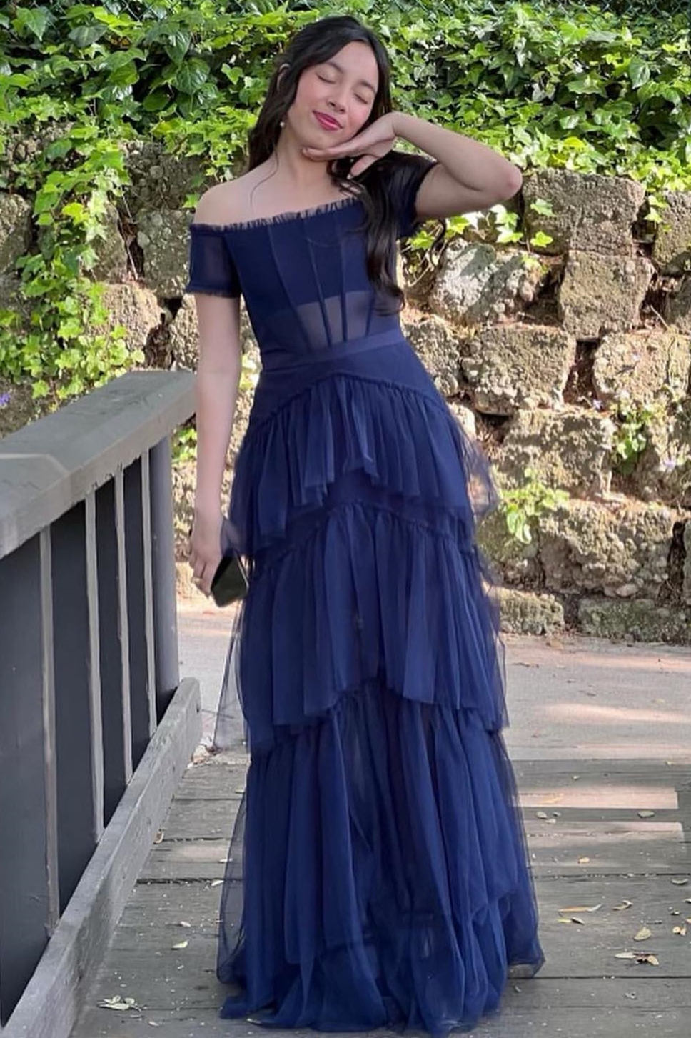 Wilma | Off the Shoulder Black Tiered Tulle Lond Prom Dress - Prom Dress - DYAVOR®