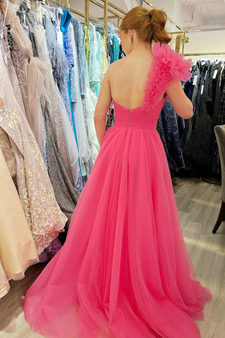 Delaney |A-Line One Shoulder Long Tulle Prom Dress with Ruffles - Prom Dress - DYAVOR®