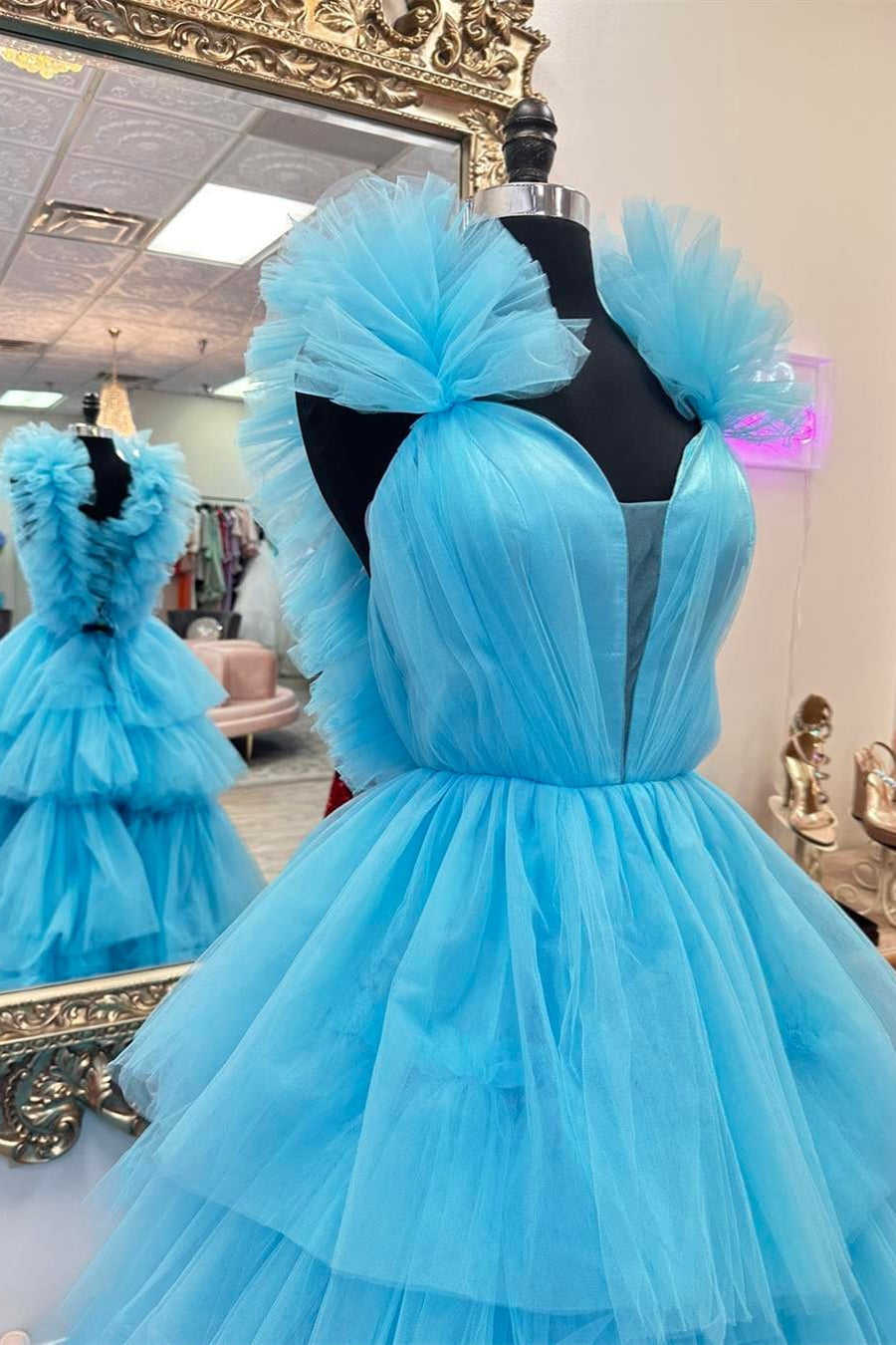 Bernice | Light Blue Ruffle Straps A-Line Tiered Prom Dress - Prom Dress - DYAVOR®