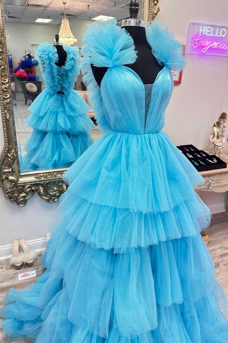 Bernice | Light Blue Ruffle Straps A-Line Tiered Prom Dress - Prom Dress - DYAVOR®