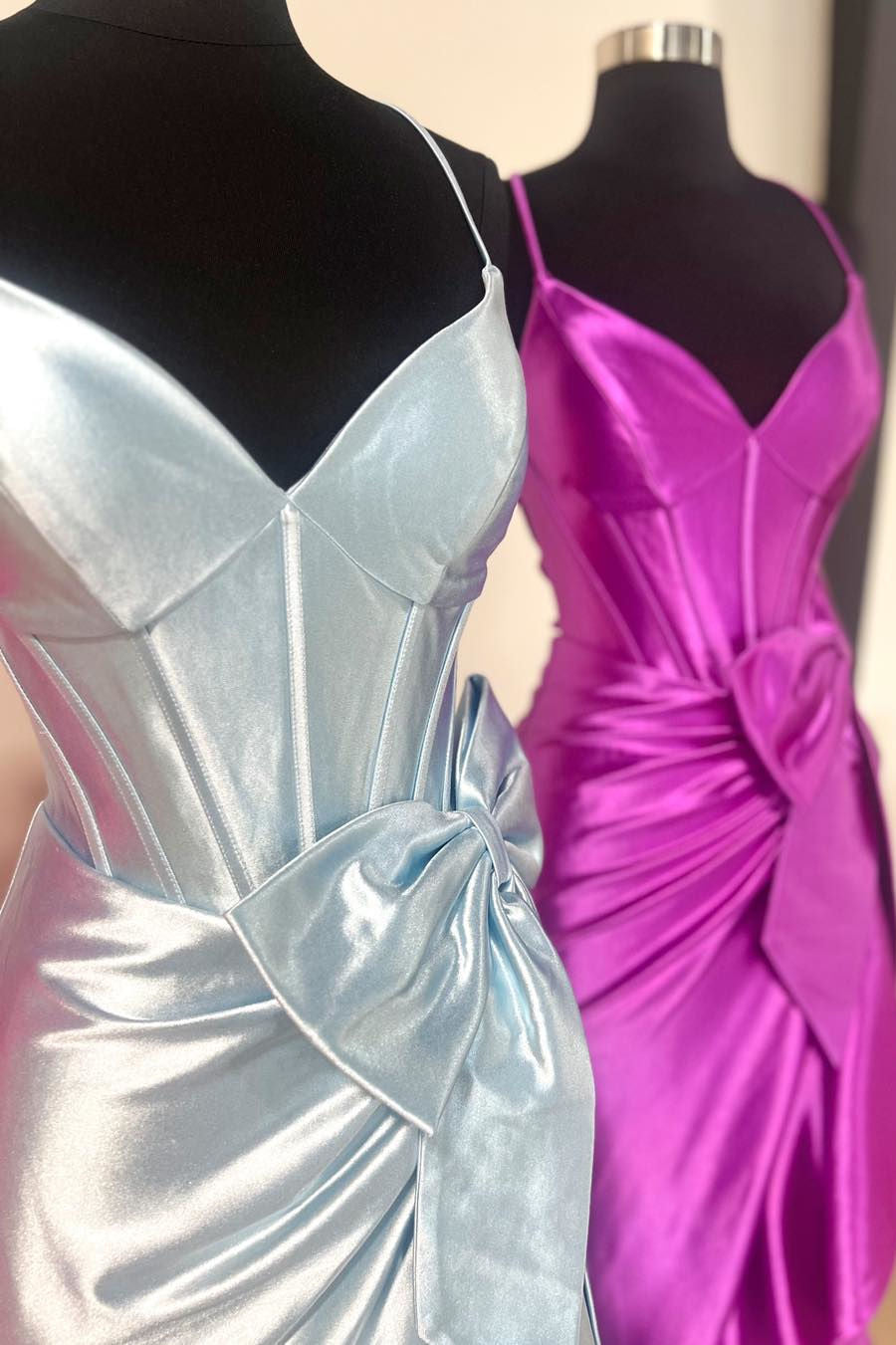 Jianna | Straps V-Neck Satin Mermaid Prom Dress with Bow - Prom Dress - DYAVOR®
