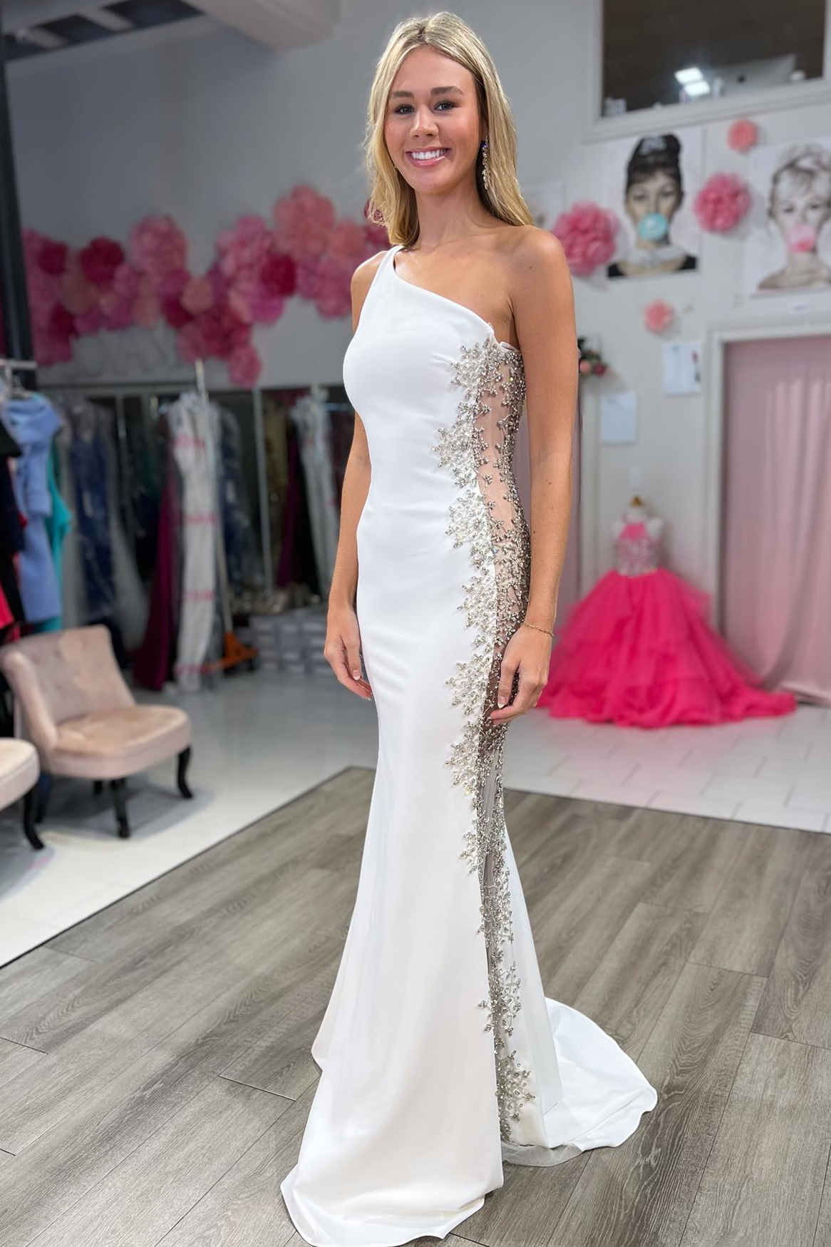 Robin | Mermaid White One Shoulder Beaded Long Formal Dress - Prom Dress - DYAVOR®