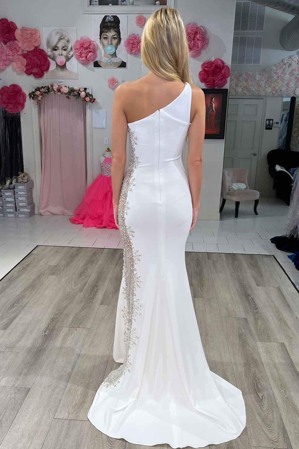 Robin | Mermaid White One Shoulder Beaded Long Formal Dress - Prom Dress - DYAVOR®