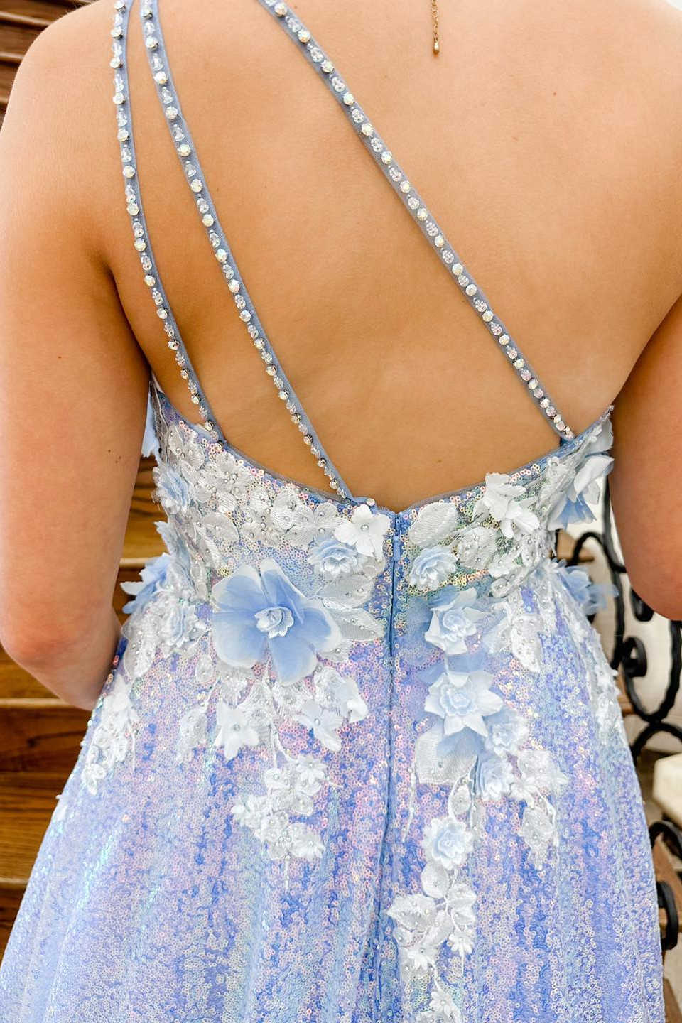 Azaria | Lilac One Shoulder 3D Flowers Sequin Long Formal Dress - Prom Dress - DYAVOR®