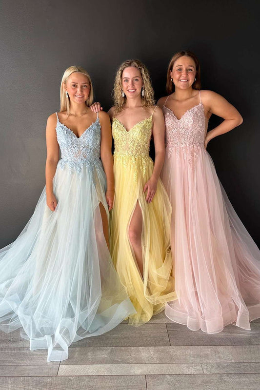 Aileen | V-Neck Lace-Up Appliques Tulle A-Line Prom Dress - Prom Dresses - DYAVOR®