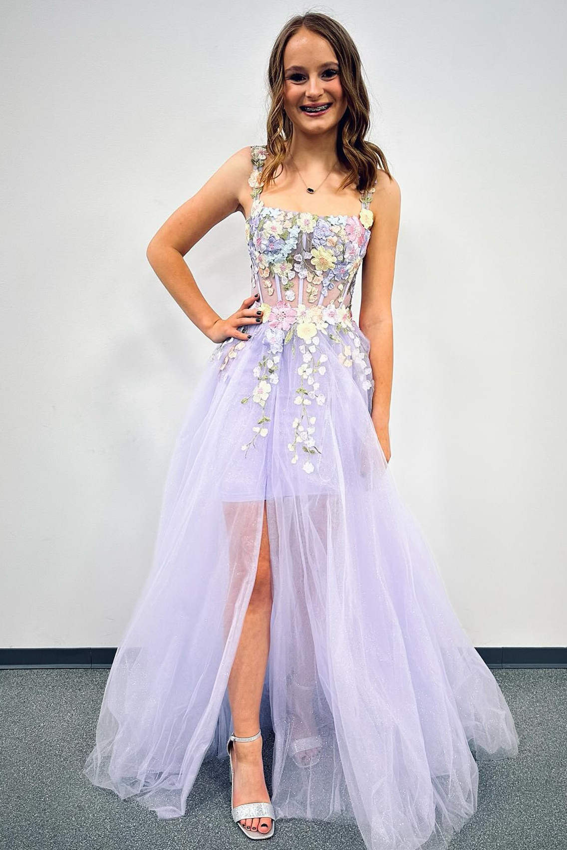 Millie | Lavender Straps Floral Short Party Dress with Detachable Cape - Prom Dress - DYAVOR®