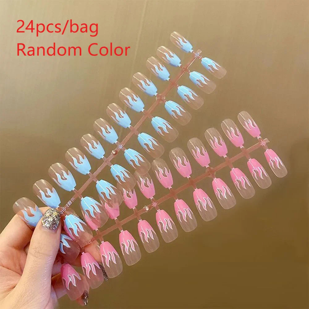 24Pcs/Box Detachable Fake Nails French Manicure Oval Head White And Silver Rim Design Artificial Nails With Glue For Girls - - DYAVOR®