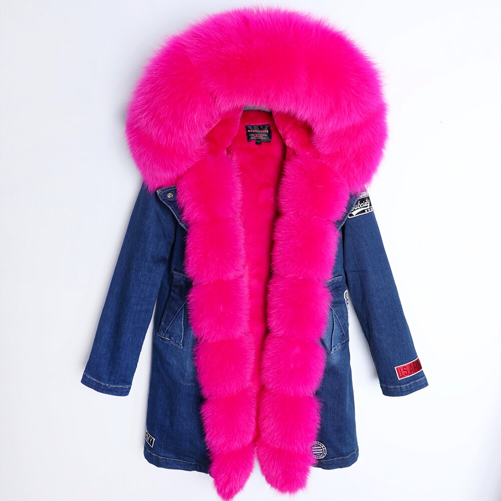 Maomaokong Real Raccoon Fur Coat Fox Collar Denim Coats Winter Jackets Women Parkas Hooded Real Rabbit Fur Liner Women's Jacket -  - DYAVOR®