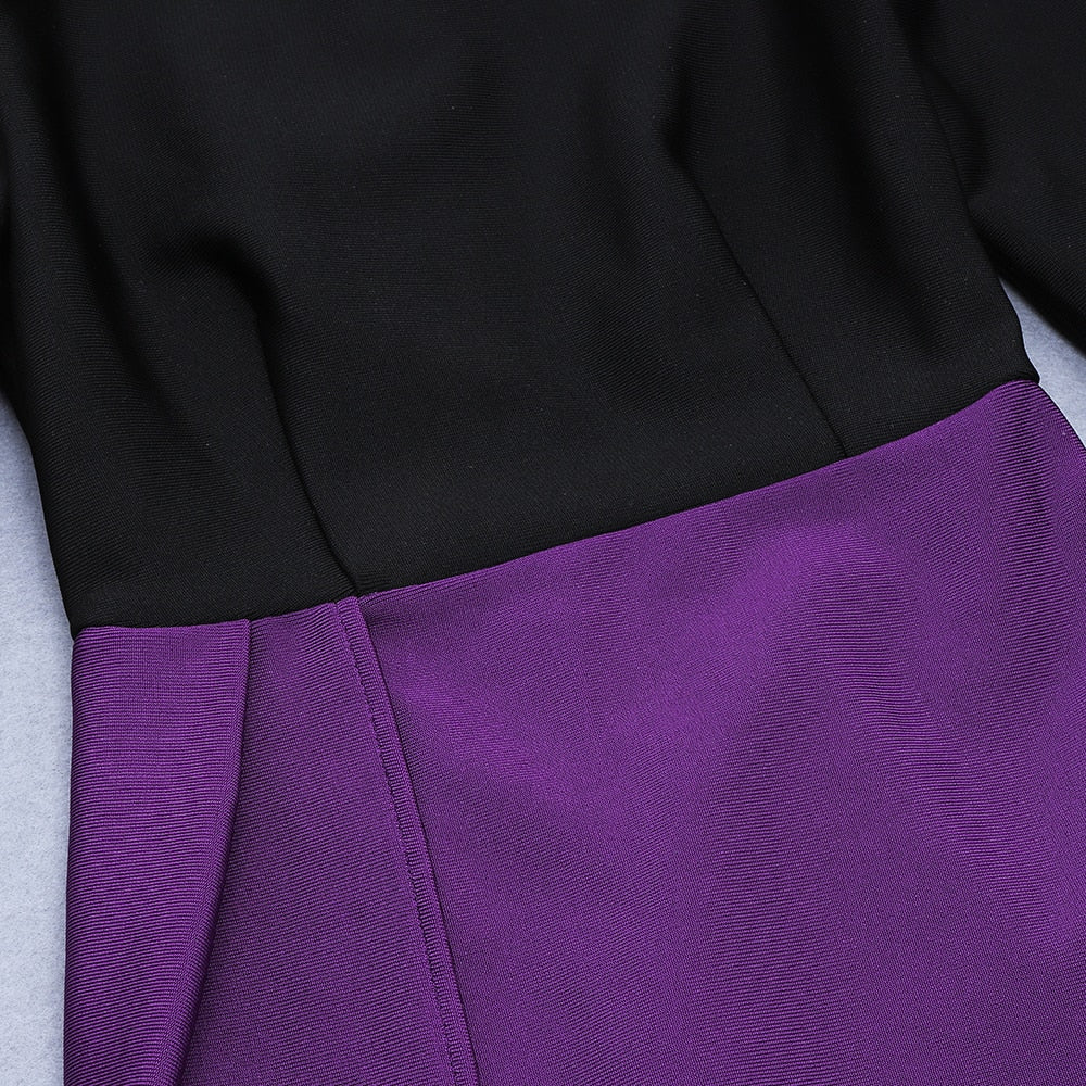 Black and Purple Bodycon Midi Dress - - DYAVOR®