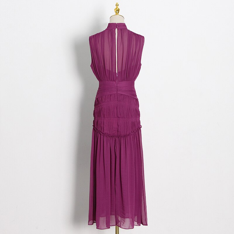 Long Chiffon Dress With Gathers -  - DYAVOR®