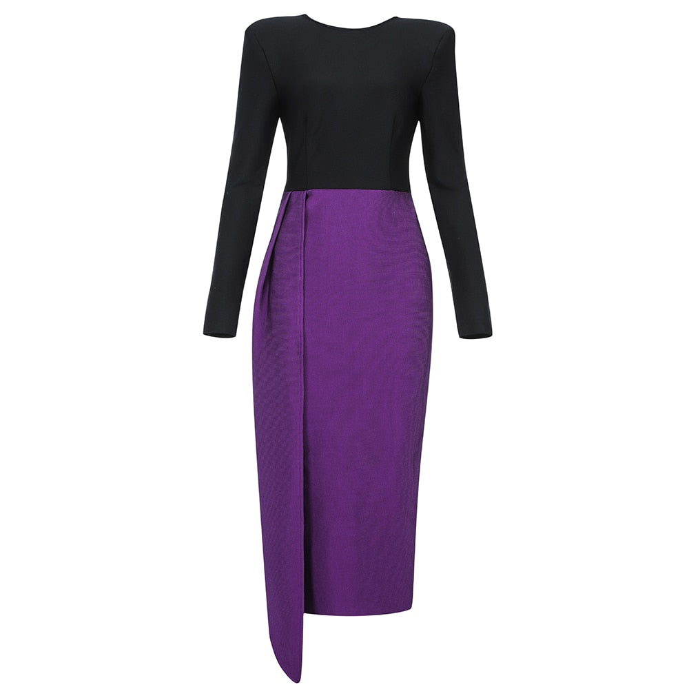 Black and Purple Bodycon Midi Dress - - DYAVOR®