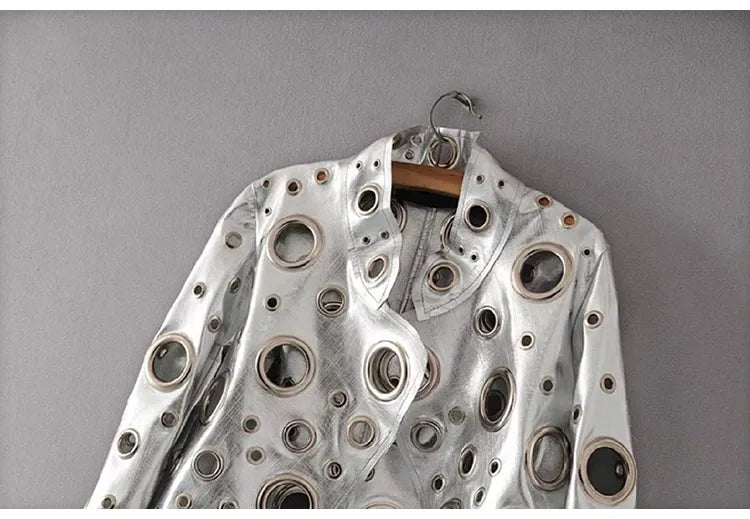 Chic Faux Leather Cut-Out Crop Jacket - Jackets - DYAVOR®
