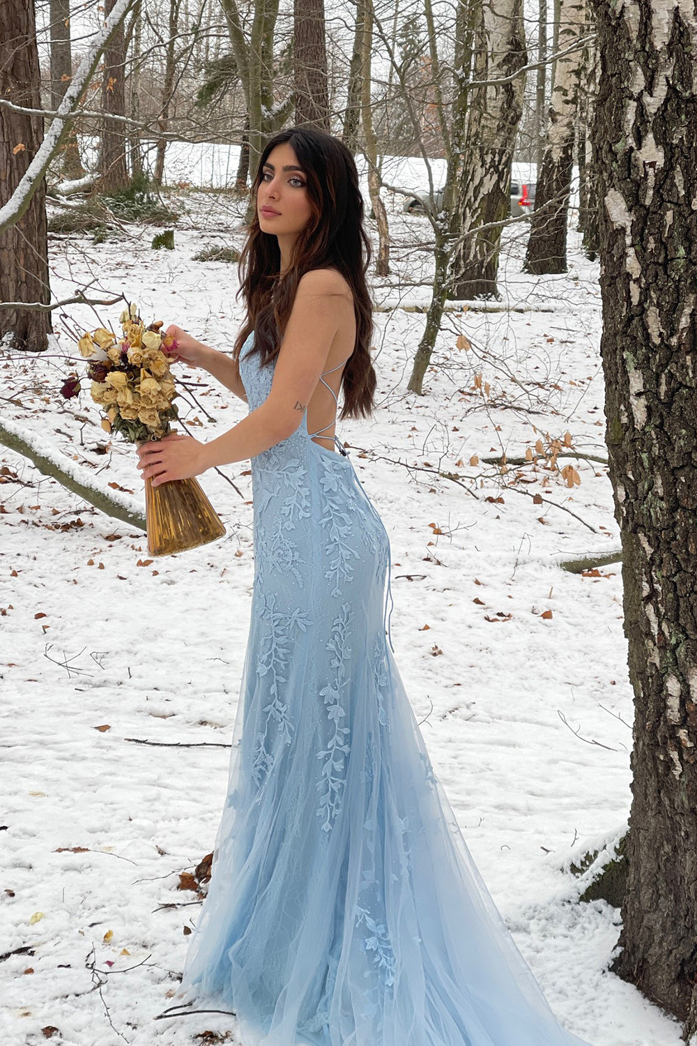 Blue Mermaid Spaghetti Straps Criss Cross Back Long Prom Dress - Prom Dress - DYAVOR®